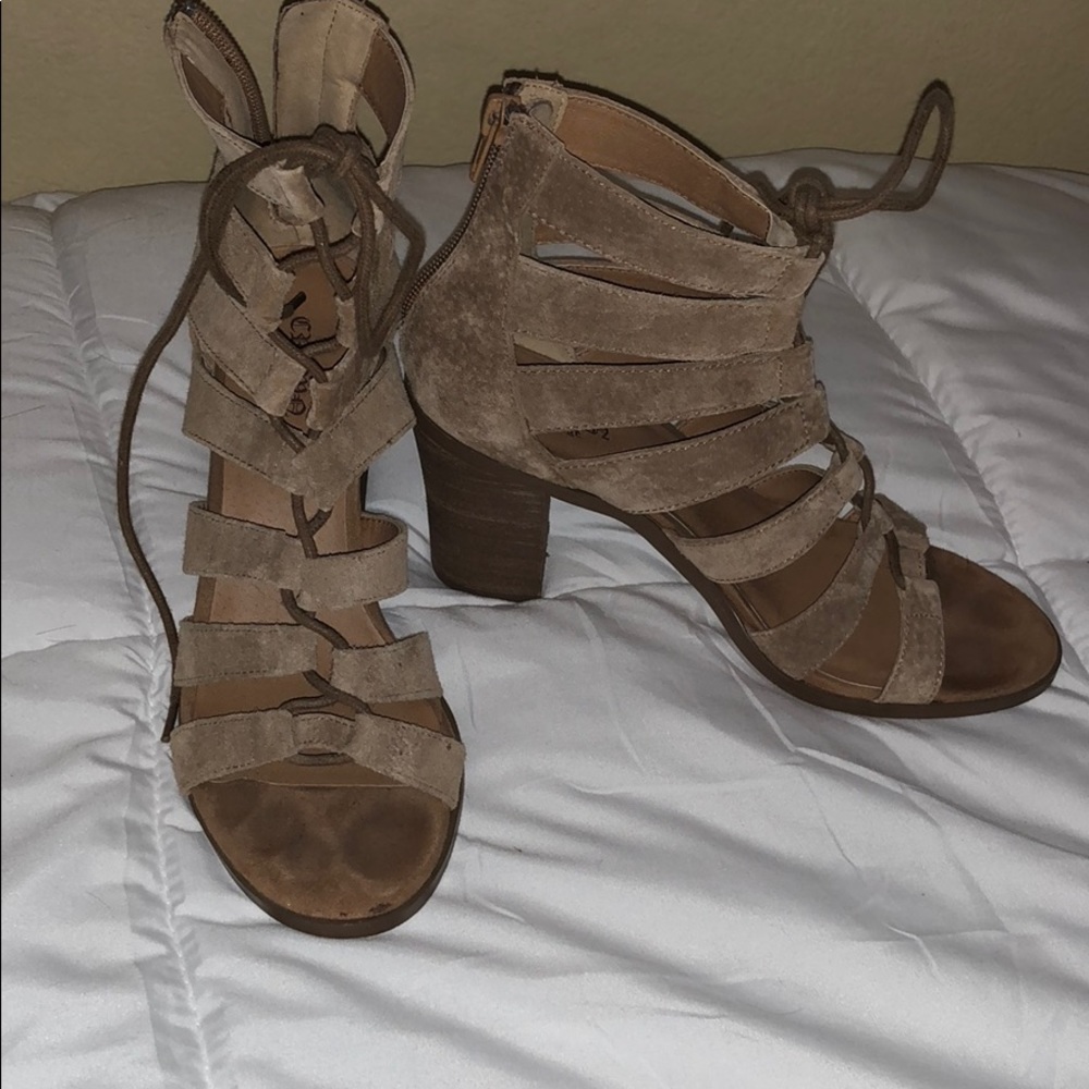 brown strappy sandal-heels